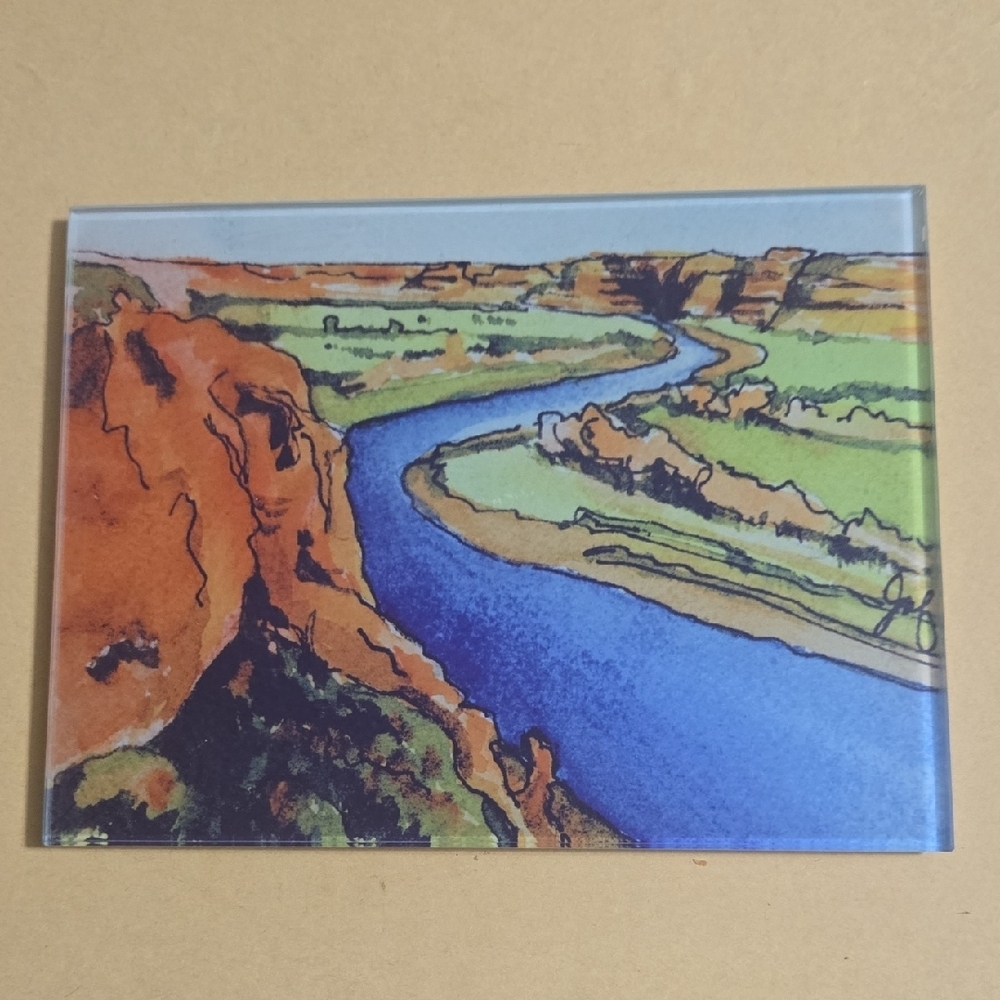 Footed Glass Art Tile Scenic River Landscape 8 x 6 Inches
